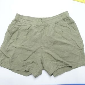 A New Day Shorts Women's Medium Green Linen Slash Pockets Elastic Waist Pull-On
